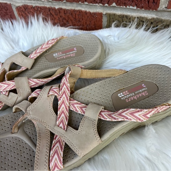 Skechers Tan and Pink Chevron Strappy Outdoors Chunky Sandals - Picture 4 of 5